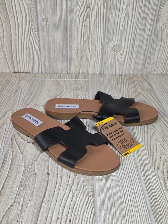 Steve Madden Shoes - Steve Madden Roceen Black Leather Slide Sandals Womens Size 8 NWT